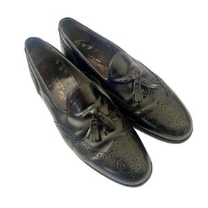 Vtg Keith Highlander Mens Black Leather Tassel Wingtip Loafer Shoes USA 9